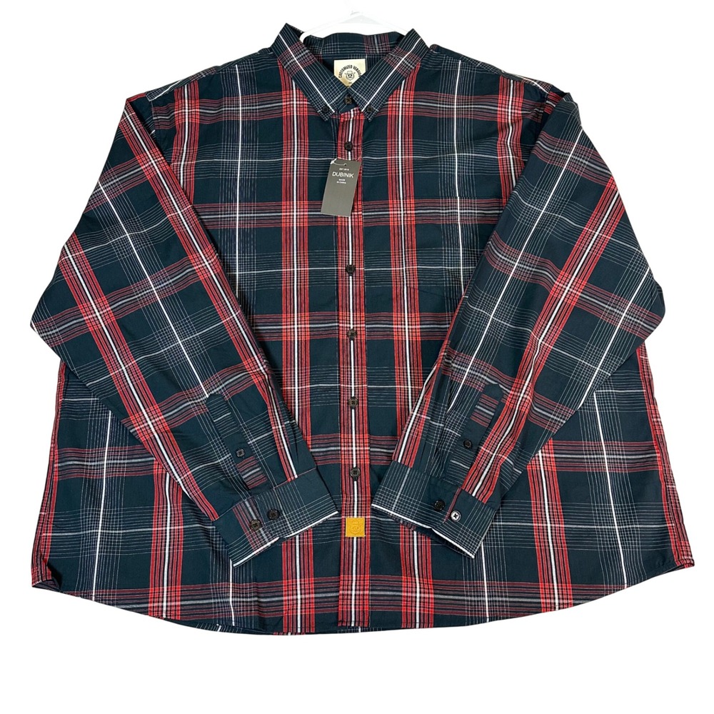 Dubinik Mens 4XL Plaid Button Down Shirt Red Black Long Sleeve Casual NWT